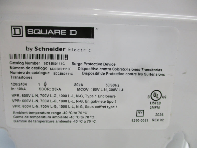 SQUARE D SDSB80111C 120/240V UNMP