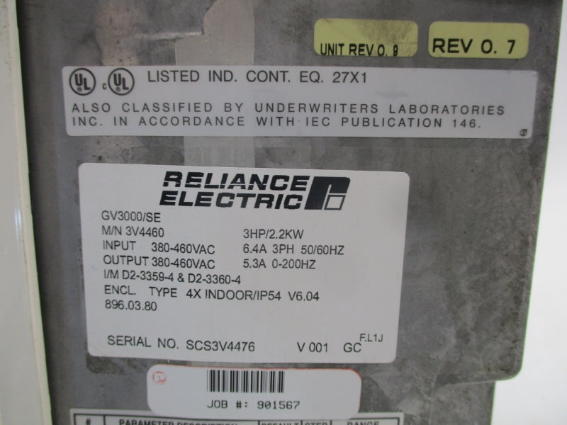 RELIANCE ELECTRIC 3V4460 GV3000/SE 380-460VAC 6.4A NSNP