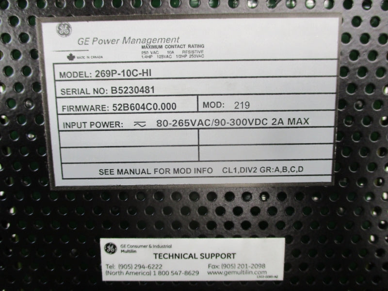 GENERAL ELECTRIC 269P-10C-HI F/W 52B604C0.000 80-265VAC 2A NSMP