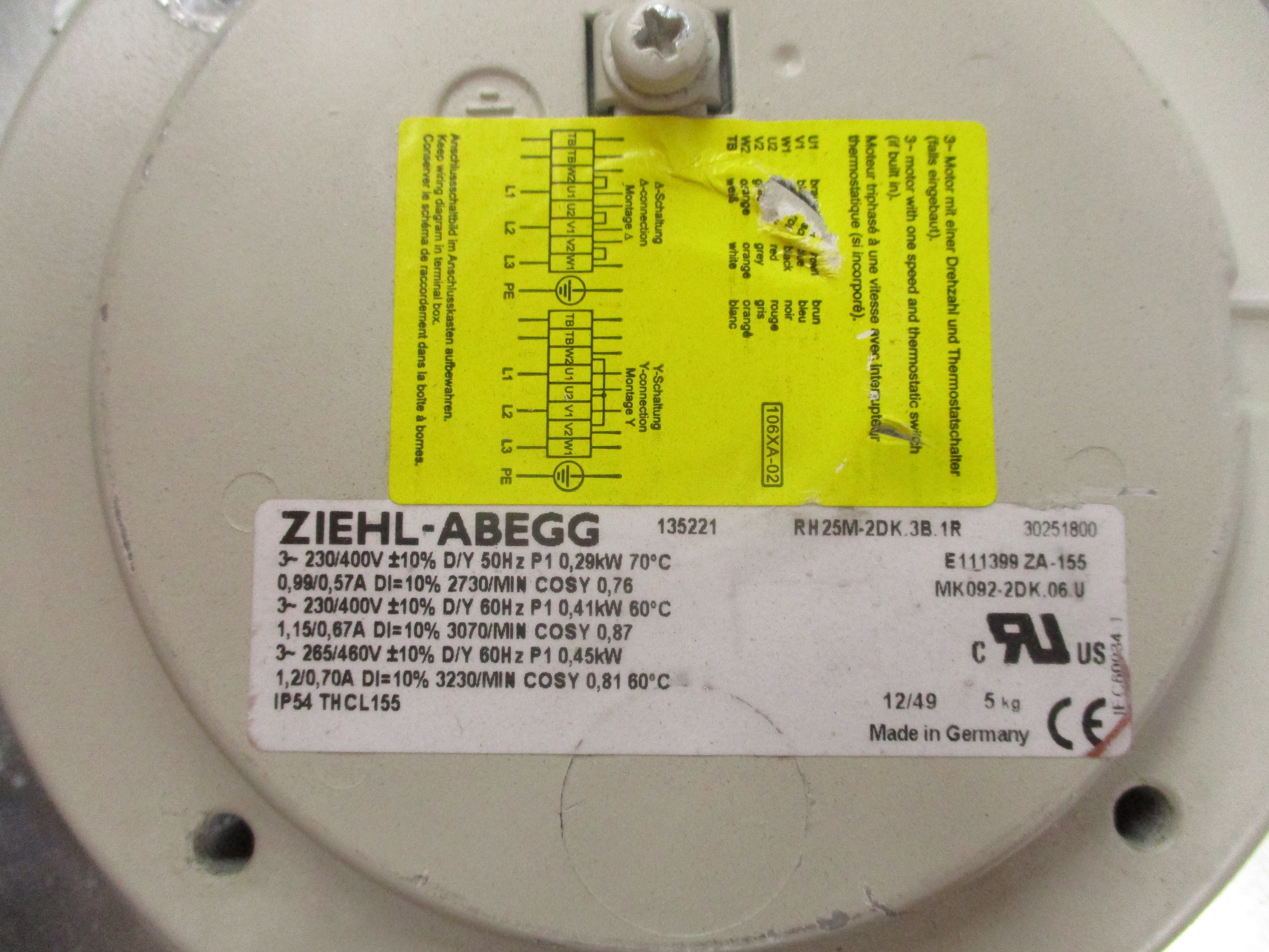 ZIEHL-ABEGG RH25M-2DK.3B.1R 230/400V 0.99/0.57A NSNP