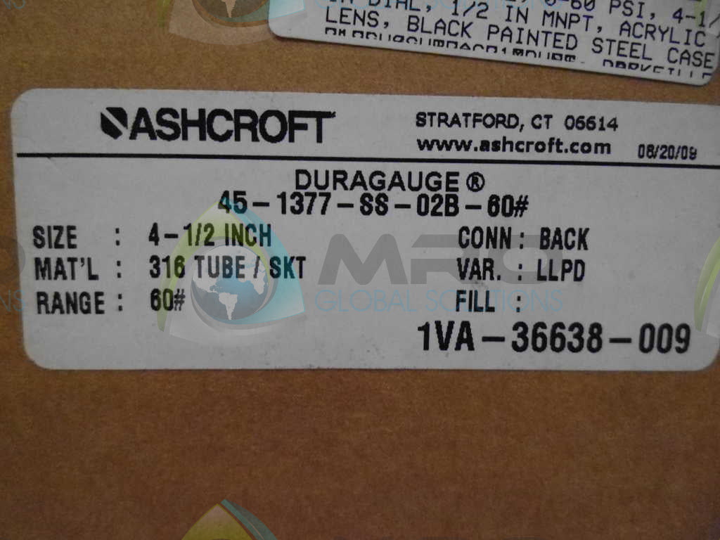 ASHCROFT 451377SS02B-60# DURAGAUGE 0-60 PSI *NEW IN BOX*