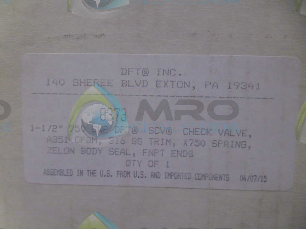DFT 8373 CHECK VALVE *NEW IN BOX*