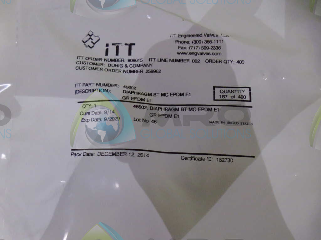 ITT 46602 GR EPDM E1 DIAPHRAGM *NEW IN ORIGINAL PACKAGE*