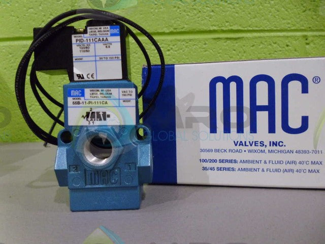 MAC 55B-11-PI-111CA SOLENOID VALVE 110/120V 30-150 PSI *NEW IN BOX*