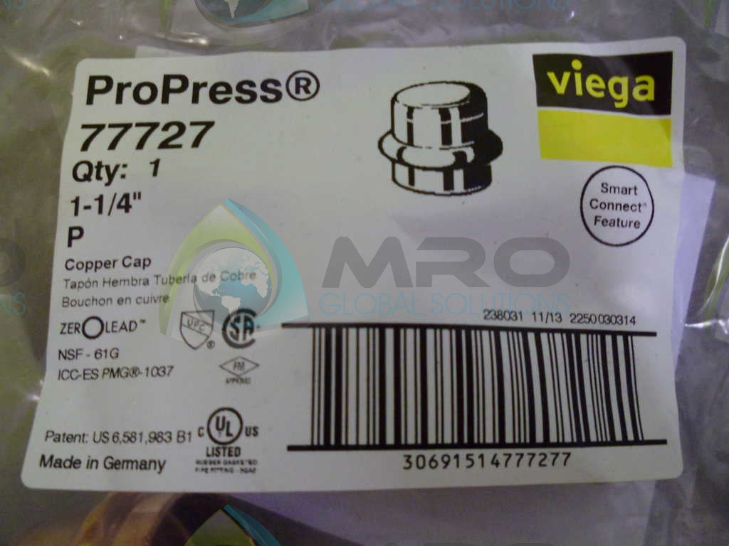 VIEGA 77727 1-1/4" COPPER CAP *NEW IN ORIGINAL PACKAGE*