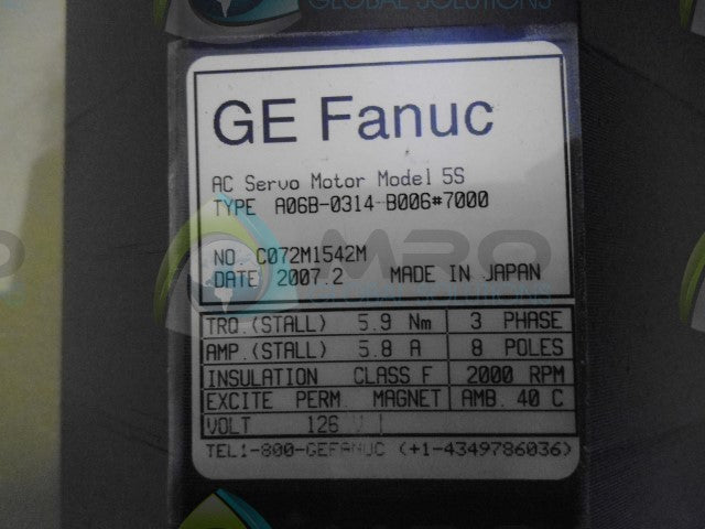 FANUC A06B-0314-B006 SERVO MOTOR *NEW NO BOX*