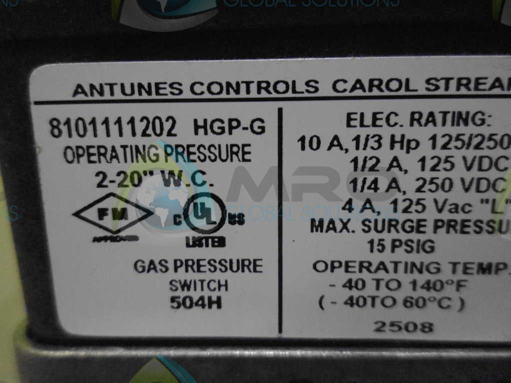 ANTUNES 8101111202HGP-G PRESSURE SWITCH *USED*