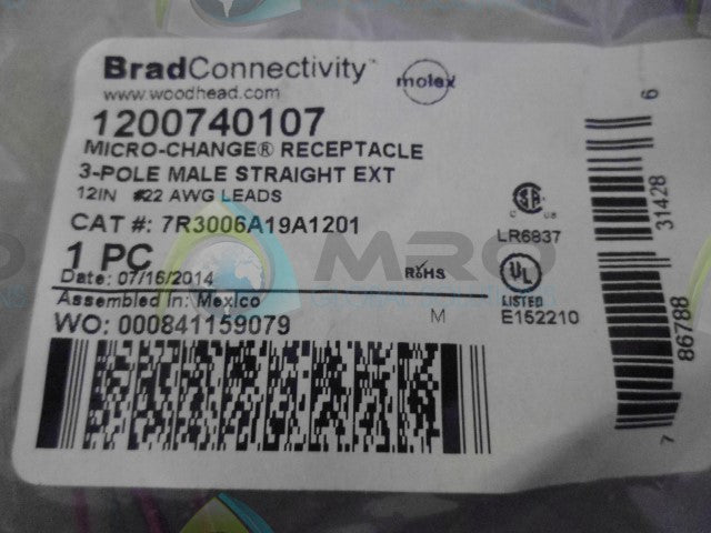 WOODHEAD 120074107 3POLE MALE STRAIGHT REPLACES *NEW IN ORIGINAL PACKAGE*