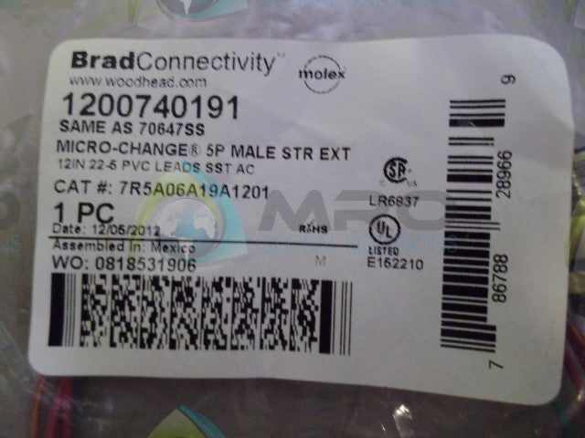 WOODHEAD 1200740191 5POLE MALE STRAIGHT REPLACES *NEW IN ORIGINAL PACKAGE*