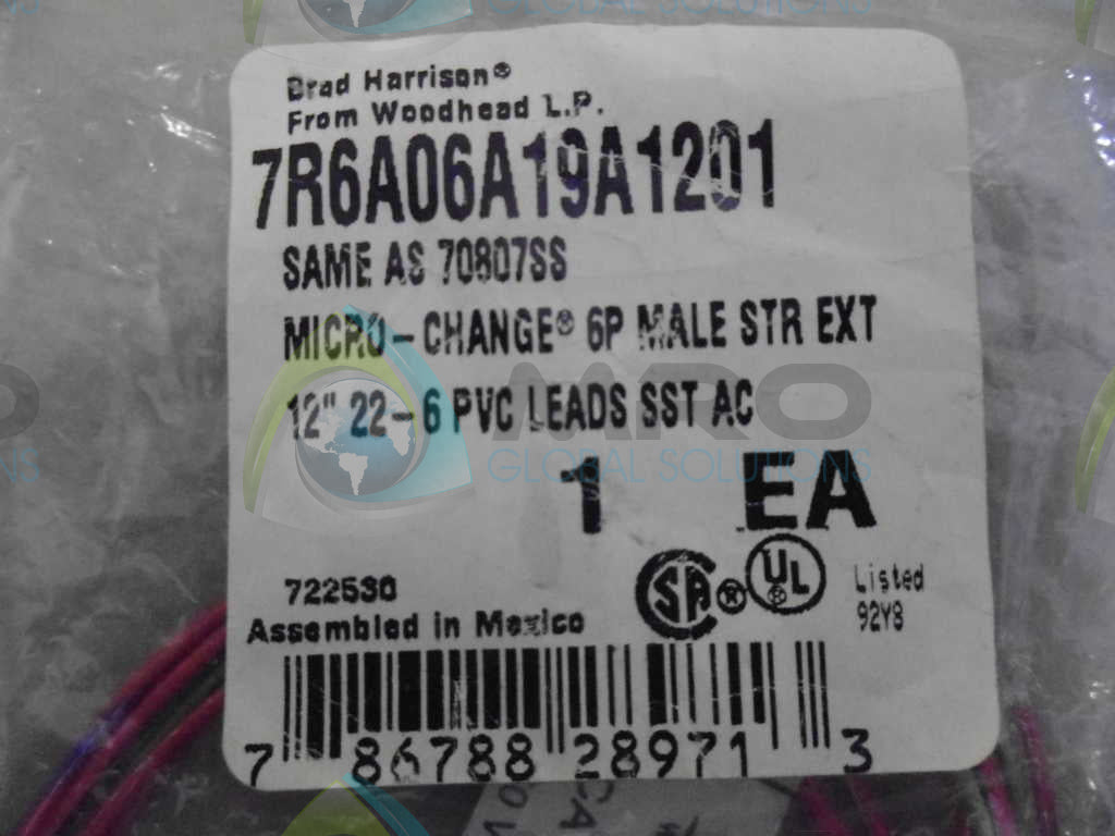 WOODHEAD 7R6A06A19A1201 6POLE MALE STRAIGHT REPLACES *NEW IN ORIGINAL PACKAGE*