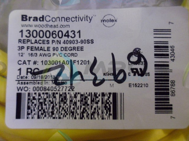 DANIEL WOODHEAD 40903-90SS 1300060431 CORDSET *NEW IN FACTORY BAG*