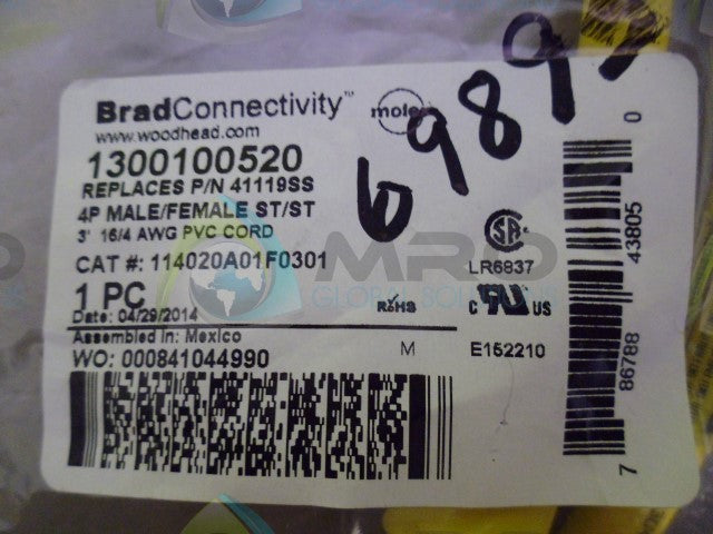WOODHEAD 41119SS PVC CORD *NEW IN ORIGINAL PACKAGE*