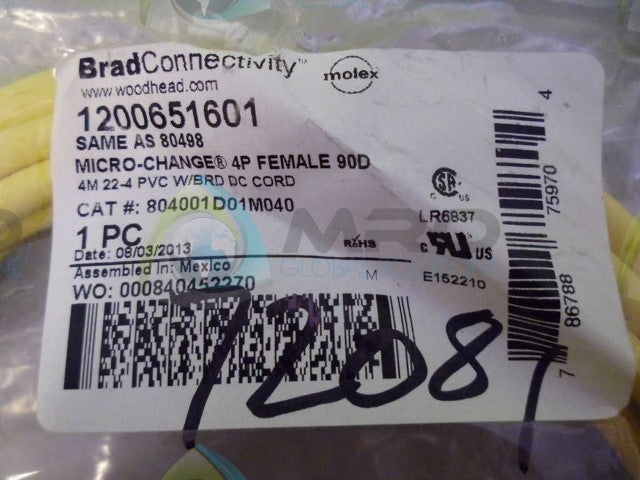 WOODHEAD 80498 DC CORD *NEW IN ORIGINAL PACKAGE*