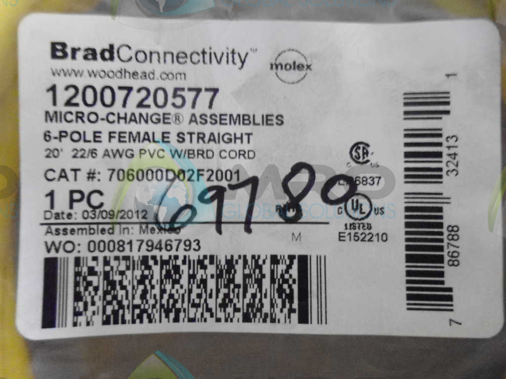 WOODHEAD 1200720577 PVC CORD *NEW IN ORIGINAL PACKAGE*