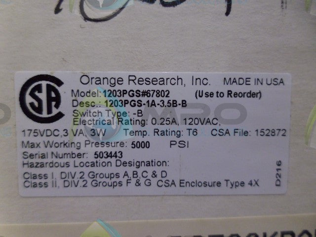 ORANGE RESEARCH 1203PGS SWITCH *NEW IN BOX*