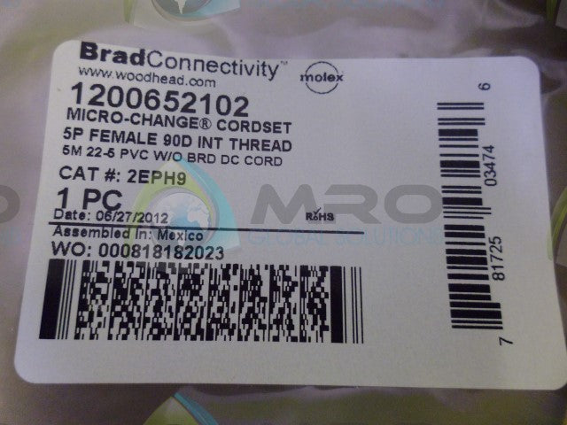 WOODHEAD 1200652102 DC CORD *NEW IN ORIGINAL PACKAGE*
