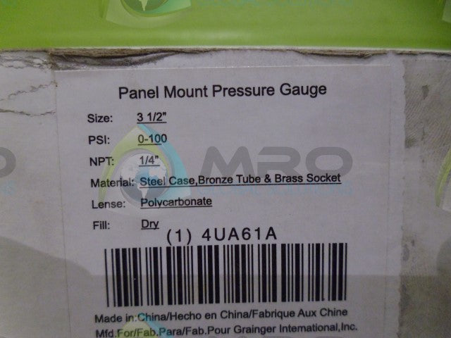 US GAUGE 4UA61A PANEL MOUNT PRESSURE GAUGE 0-100 *NEW IN BOX*