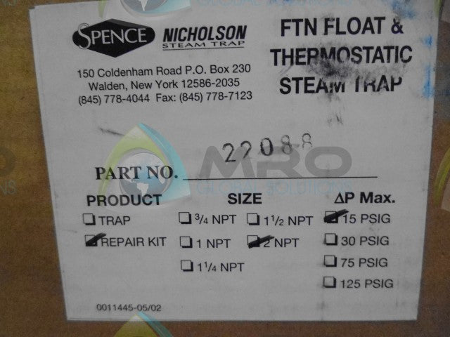 SPENCE 22088 2" REPAIR KIT *NEW IN BOX*