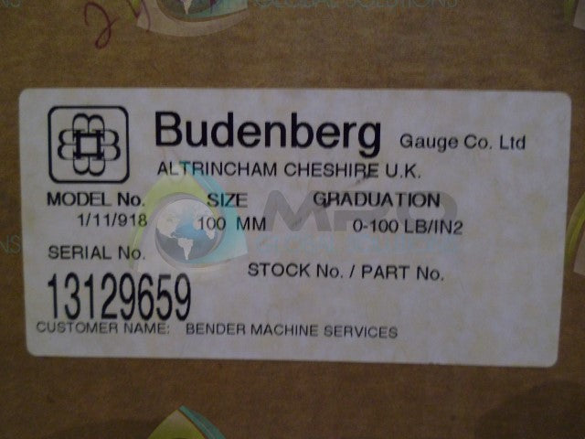 BUDENBERG 0-100 PRESSURE GAUGE *NEW IN BOX*