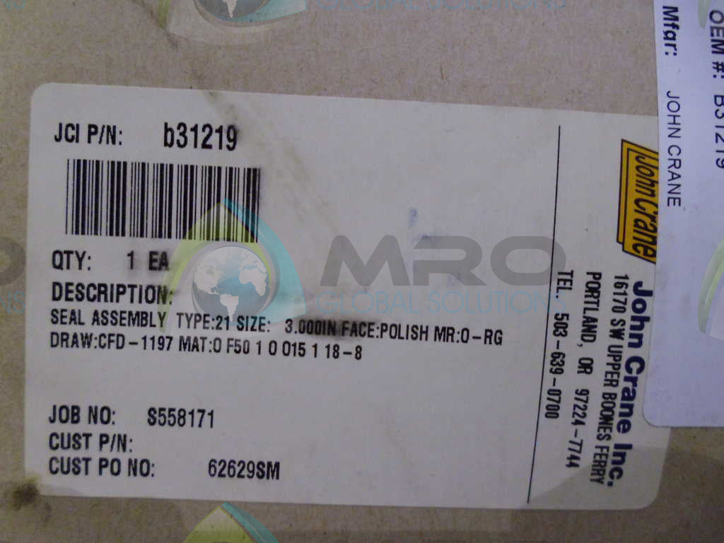 JOHN CRANE B31219 MECHANICAL SEAL KIT TYPE 21 3" *NEW IN BOX*