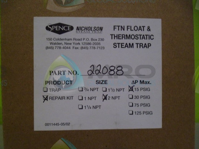 SPENCE 22088 STEAM TRAP REPAIR KIT *FACTORY SEALED*