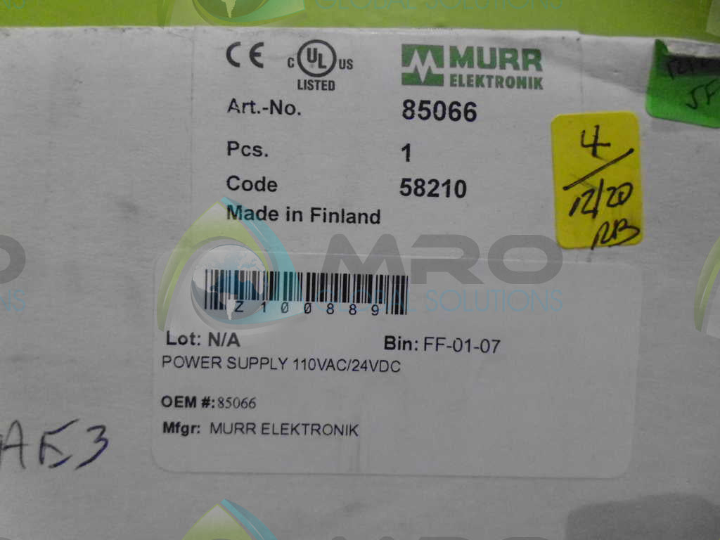 MURR ELEKTRONIK 85066 POWER SUPPLY *FACTORY SEALED*
