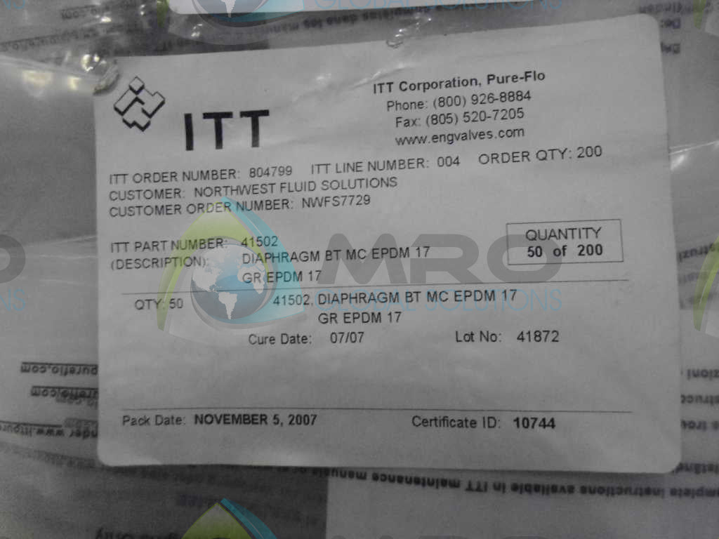 ITT 804799 DIAPHRAGM *FACTORY SEALED*