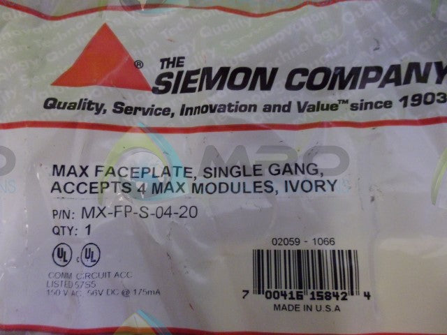 SEIMON MX-FP-S-04-20 FACEPLATE *NEW IN FACTORY BAG*