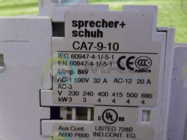 SPRECHER+SCHUH CA7-9-10 CONTACTOR WITH ACCESSORIES *USED*