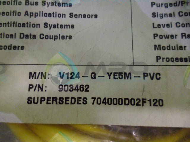PEPPERL+FUCHS V124-G-YE5M-PVC CORDSET *NEW IN FACTORY BAG*