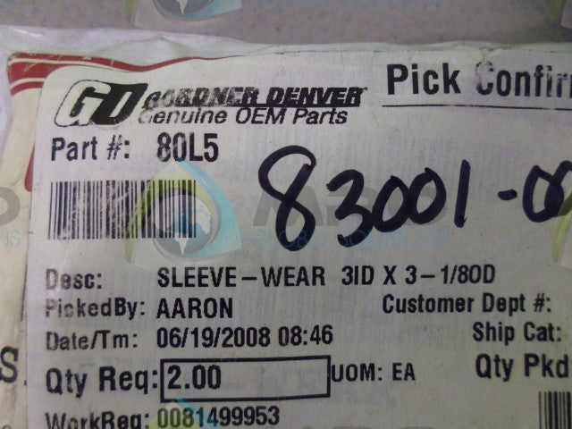 GORDNER 80L5 SLEEVE *NEW IN ORIGINAL PACKAGE*