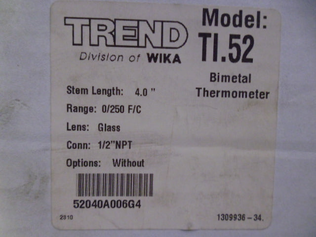 TREND 52040A006G4 0/250 BIMETAL THERMOMETER *NEW IN BOX*