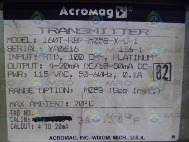 ACROMAG 160T-RBP-M058-X-U-1 TRANSMITTER *USED*