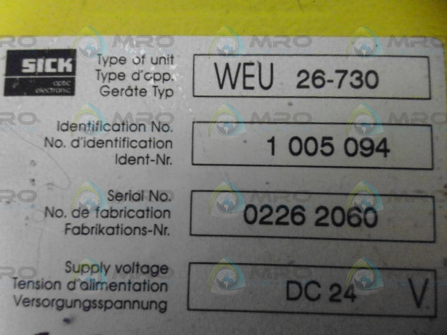 SICK WEU26-730 PHOTOELECTRIC CONTROLLER 24DC (AS PICTURED) *USED*