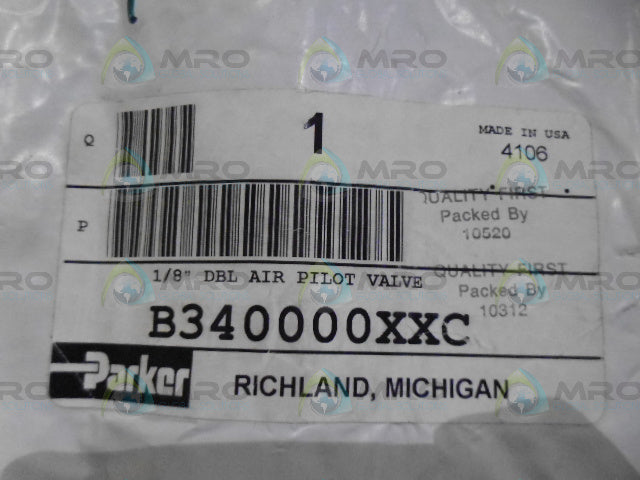PARKER B340000XXC AIR PILOT VALVE *NEW IN FACTORY BAG*