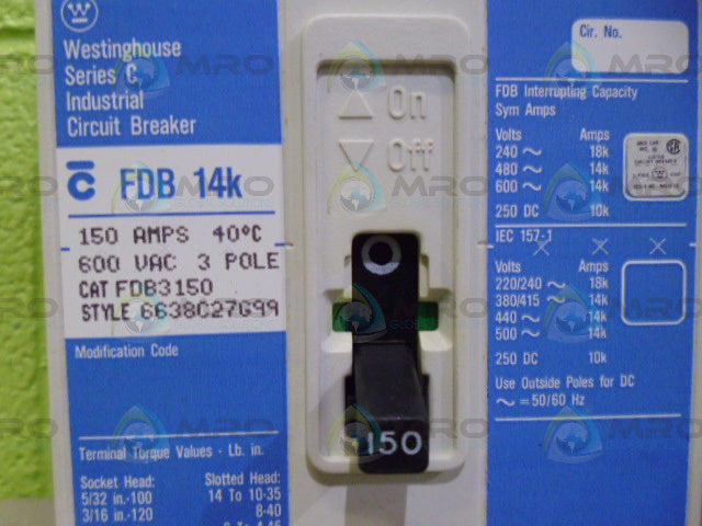 WESTINGHOUSE FDB3150 CIRCUIT BREAKER 150 AMP *NEW IN BOX*