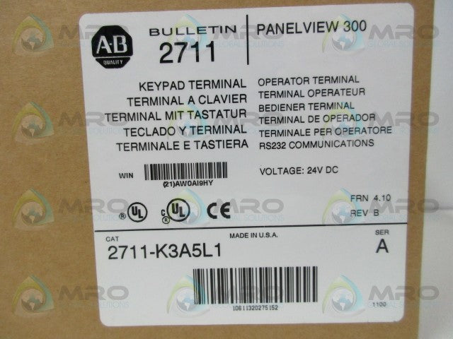 ALLEN BRADLEY PANELVIEW 300 2711-K3A5L1 SER. A F/W 4.10 *FACTORY SEALED*