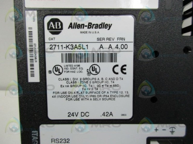 ALLEN BRADLEY PANELVIEW 300 2711-K3A5L1 SER. A REV. A FRN 4.00 *NEW IN BOX*
