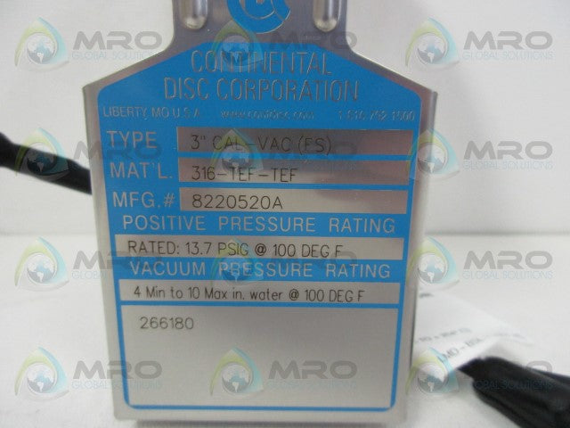 CONTINENTAL DISC 3" CAL-VAC RUPTURE DISC *NEW IN BOX*
