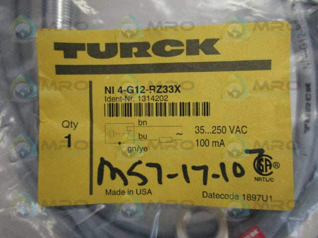 TURCK Ni4-G12-RZ33X PROXIMITY SENSOR *NEW IN FACTORY BAG*