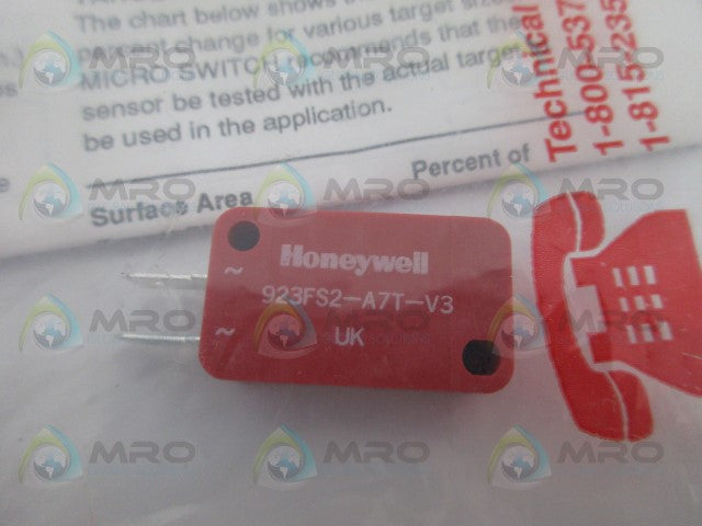 HONEYWELL 923FS2-A7T-V3 LIMIT SWITCH *NEW IN FACTORY BAG*