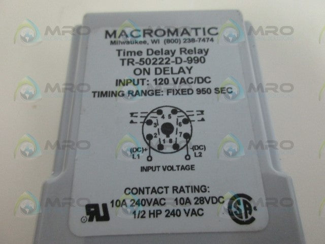 MACROMATIC TR-50222-D990 TIME DELAY RELAY *NEW NO BOX*