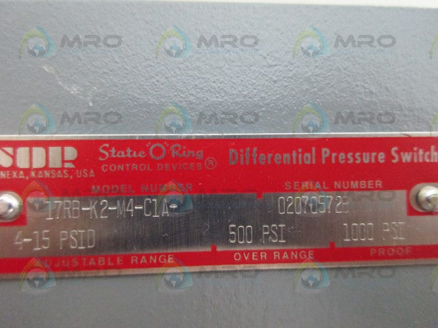 SOR 17RB-K2-M4-C1A DIFFERENTIAL PRESSURE SWITCH *NEW NO BOX*