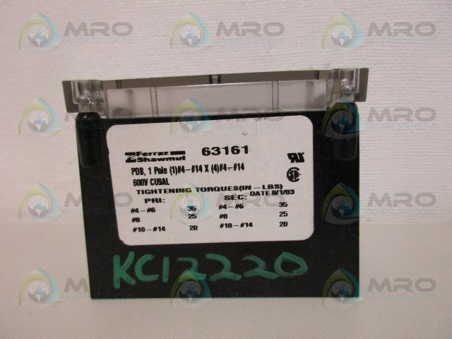 FERRAZ SHAWMUT 63161 POWER DISTRIBUTION BLOCK *NEW NO BOX*