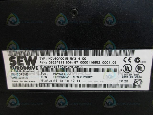 SEW EURODRIVE MDV60A0015-5A3-4-00 08264813 MOVIDRIVE *USED*