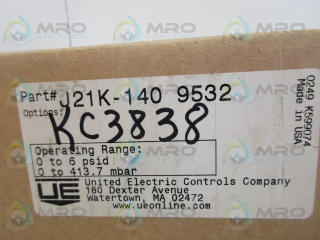 UNITED ELECTRIC J21K-140 PRESSURE SWITCH *NEW IN BOX*