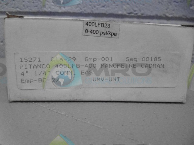 PITANCO 400LFB23400 PRESSURE GAUGE *NEW IN BOX*