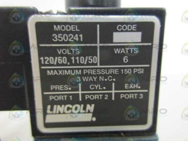 LINCOLN 350241 SOLENOID VALVE *NEW NO BOX*