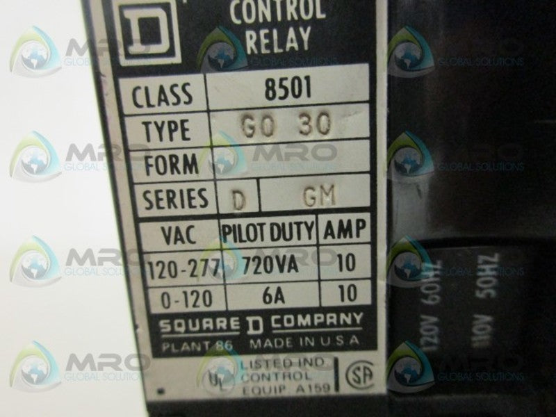 SQUARE D 8501-G030 120V CONTROL RELAY 4POLE *USED*