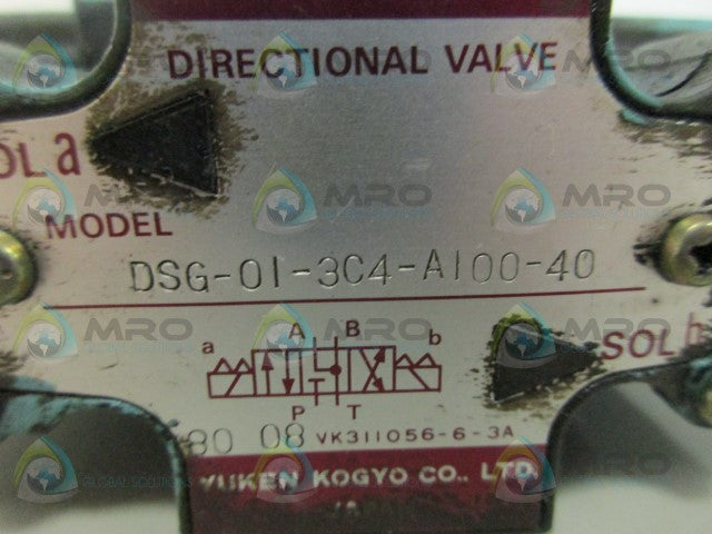 YUKEN DSG-01-3C4-A100-40 DIRECTIONAL VALVE *USED*